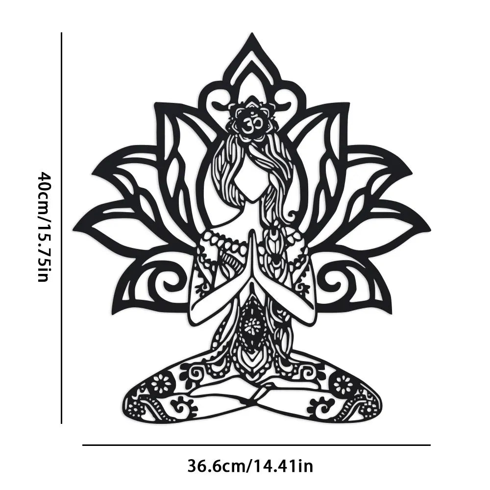 Bohemian for Lotus Flower Metal Wall Art - 14.4" x 15.7" Zen Iron Decor with Intricate Mandala Design, Bohemian Home Decor