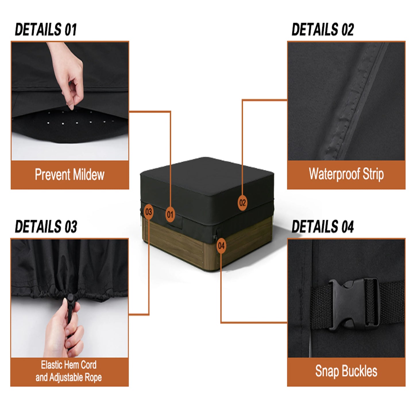 600D Oxford Hot Tub Dust Cover Cap swimming pool Waterproof Anti-UV Outdoor Warm Spa Hotspring Anti-Fall Leaves Snow Dust Cover