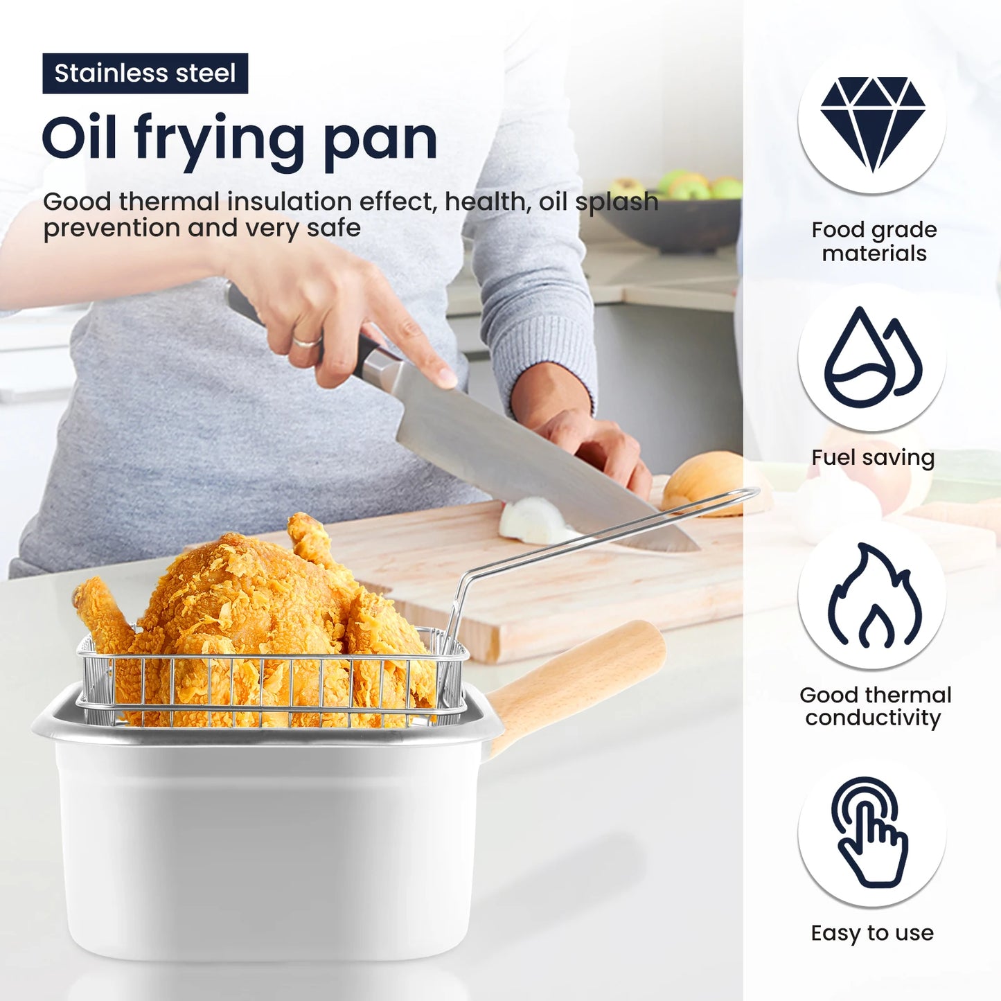 Deep Fryer Pot Stainless Steel Frying Pan with Basket and Lid Portable Square Deep Frying Pots Food Grade Cooking Tools Kitchen