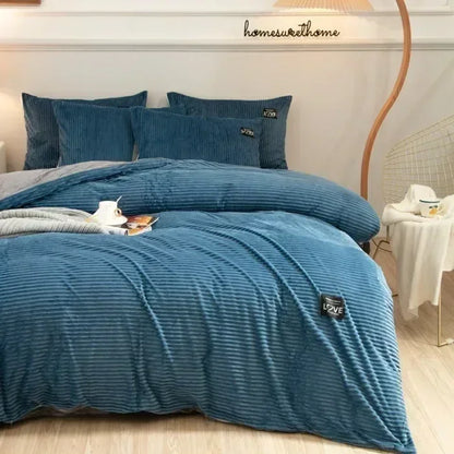 Ultra-Soft Velvet Duvet Cover Warm Thick Bed Quilt Cover Double Bed Luxury Bedding Solid Color Velvet Duvet Cover 겨울용 따뜻한 이불 커버