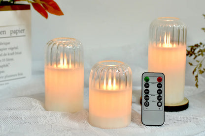 Flameless Candles with Remote, Set of 3 Glass Jar LED Candles  Φ 3" H 4" 5" 6", Candlelight for Home Fall Halloween Party Decor