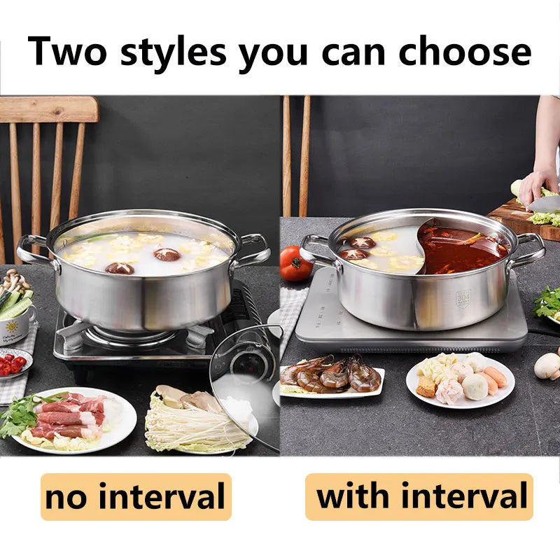 Chinese Hot Pot 304 Stainless Steel Induction Cooker Gas Stove Compatibl Kitchen Cookware Soup Cooking Pot Twin Divided