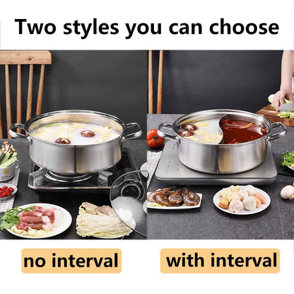Chinese Hot Pot 304 Stainless Steel Induction Cooker Gas Stove Compatibl Kitchen Cookware Soup Cooking Pot Twin Divided