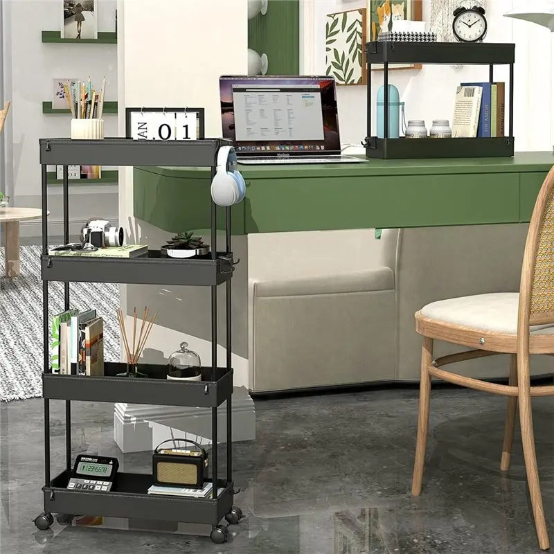 ABKW-Bathroom, For Kitchen, Laundry Room, Rolling Storage Cart 4-Tier Bathroom Organizer Utility Cart Mobile Shelving Unit Rack
