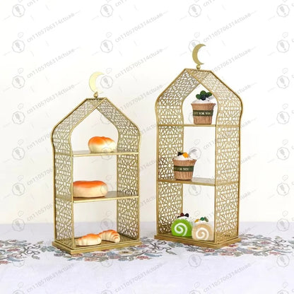 Ramadan Tabletop Decor Minaret Fruit Food Stand - Mosque-Shaped Metal Cake Dessert Holder for Islamic Festival & Home Party
