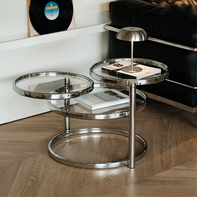 Minimalist Style Stainless Steel Furniture Round Side Table Creative Design Artistic Decoration Rotating Coffee Table 56x56x43cm
