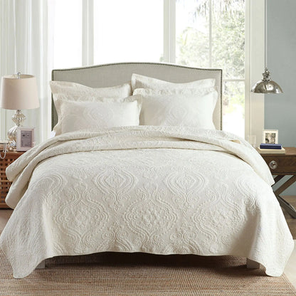 CHAUSUB 100% Cotton Quilt Set King Queen 3PCS Solid Color Embroidered Bedspread & Coverlet,Summer Comforter Blanket for Bed,Home