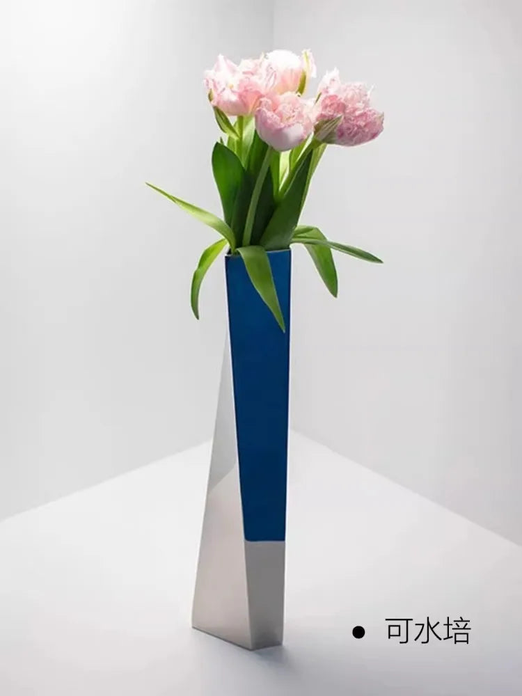 Stainless Steel Luxury Vase Metal Modern Minimalist Flower Living Room Floor Furniture Home Decor Art Aesthetic Ornaments Vase