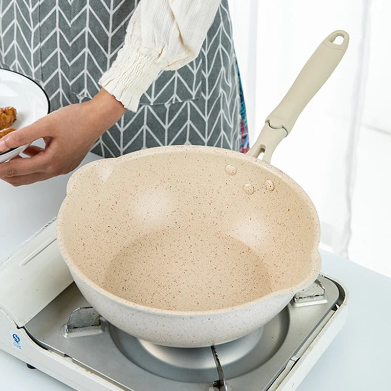 Durable Non-Stick Deep Wok Pan Frying Pan Maifan Stone Home Steak Pancake Cooking Pots Skillet Saucepan Kitchen Cookware Utensil