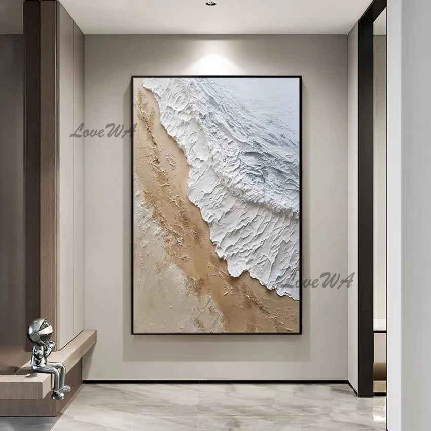 Pure White Textured Abstract Oil Painting Modern Simple And Elegant Wall Picture For Restaurant Framless Home Decoration Piece