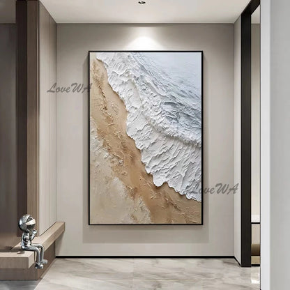 Pure White Textured Abstract Oil Painting Modern Simple And Elegant Wall Picture For Restaurant Framless Home Decoration Piece