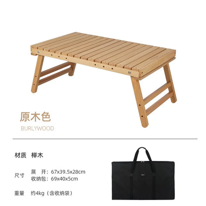 Outdoor Solid Wood Table Portable Folding Table Camping Hiking Barbecue Small Table Self-driving Tour Rack Picnic Table
