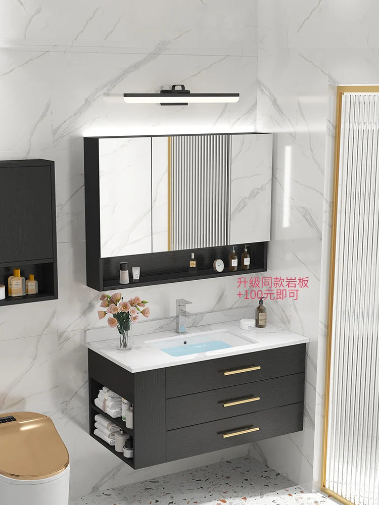 Modern Bathroom Storage Vanity Cabinet Wooden Bathroom Cabinet with Mirror Sink Wall Mounted for Hotel