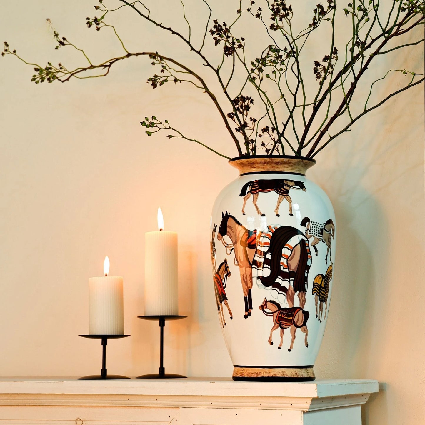 Ceramic Vase Hand-painted Horse Pattern Chinese-style Retro Bottle Flowerpot Porcelain Handicrafts Home Decoration Terrarium
