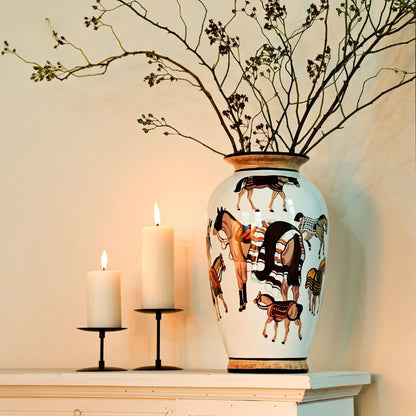 Ceramic Vase Hand-painted Horse Pattern Chinese-style Retro Bottle Flowerpot Porcelain Handicrafts Home Decoration Terrarium