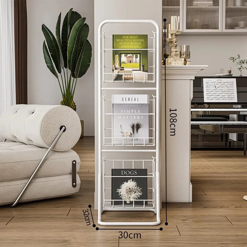MOMO-Floor to Ceiling Iron Bookshelf, Antique Display Rack, Removable Storage Shelves, Small, Household, Magazine