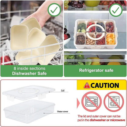 Storage Container Divided Serving Tray With Lid And Handle Snack Sealed Box Kitchen Organizers And Storage Kitchen Accessories