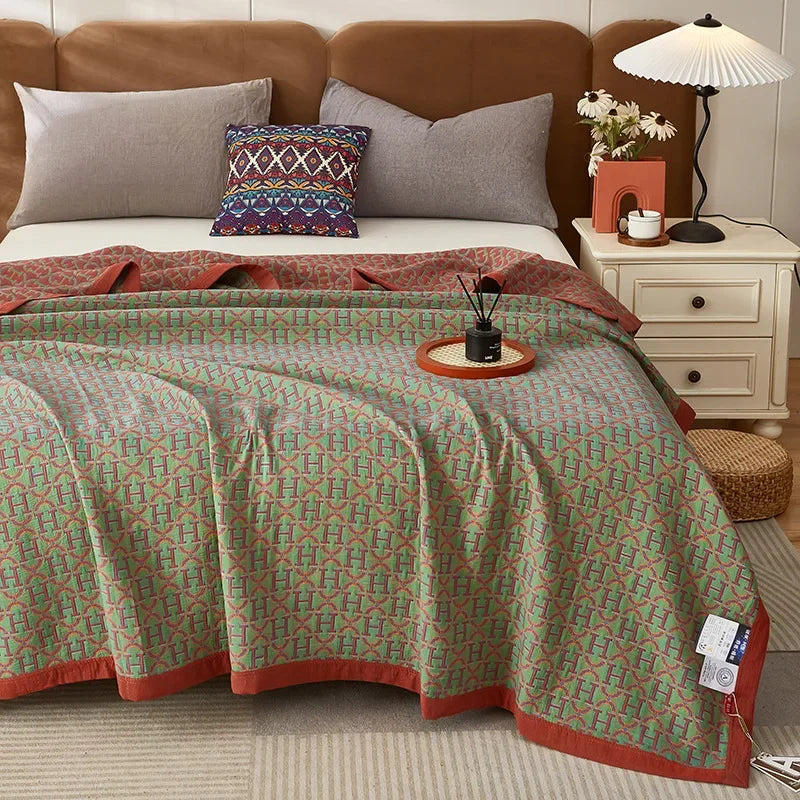 Luxurious Triple-layered 100% Cotton Gauze Blanket for Queen/King Bed, Multi-functional Usage As Summer Quilt or Bedspread