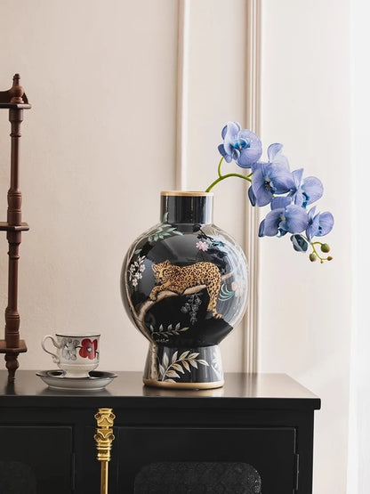 "Lucky Leopard" vase decoration retro high-end flower arrangement ceramic medieval ornaments new Chinese style