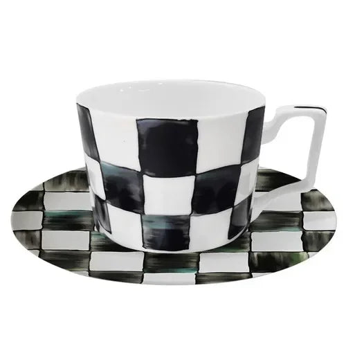 Glazed Western-style Dishes Creative Black-and-white Lattice Wedding Banquet Bone China Plate Flat Ceramic Tableware Vajillas