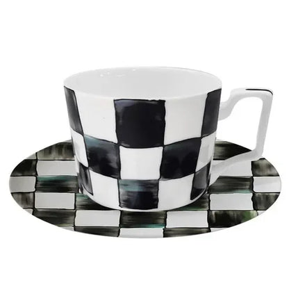 Glazed Western-style Dishes Creative Black-and-white Lattice Wedding Banquet Bone China Plate Flat Ceramic Tableware Vajillas