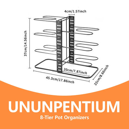8-Tier Adjustable Pot Rack Organizer Rack Space-saving Cabinet Holder Durable Meta Adjustable Pots Pans lids Kitchen Tool