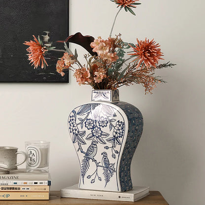 Chinese Blue-and-white Porcelain Vases Luxury Ceramic Ornaments Table Living Room Insert Flower Dryer Living Room Accessories