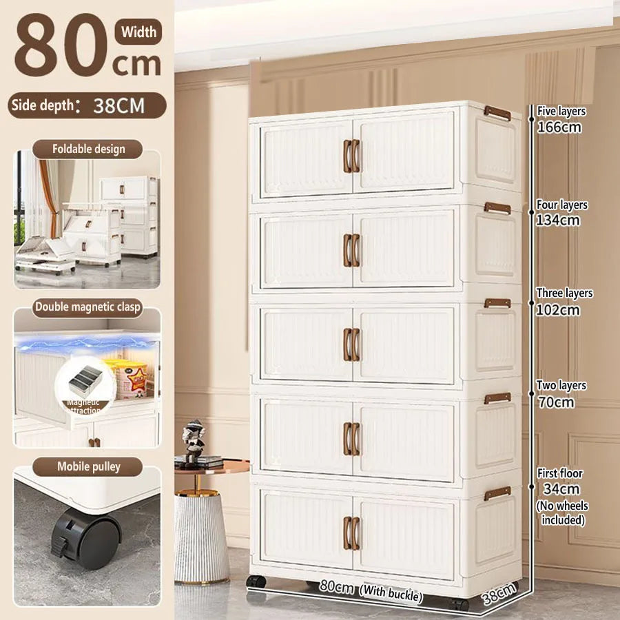 Folding Storage Cabinet Multi-Scene Storage Cabinet Wall-Mounted Kitchen Bathroom Bedroom Living Room Organizer