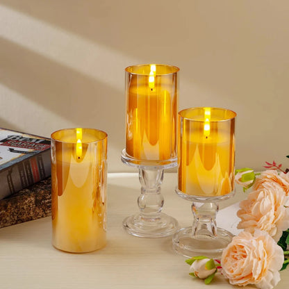 LED Flameless Candles with Remote, Glass Battery Operated Flickering Light for Festival Wedding Home Party Decor-Ivory White