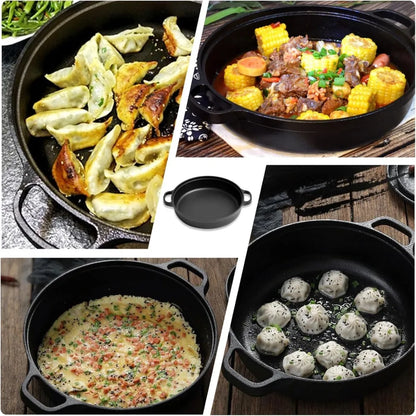 Cast Iron Skillet Round Non Stick Cast Iron Pan with Double Handles for Gas Electric Induction Oven Flat Outdoor Cooking Camping