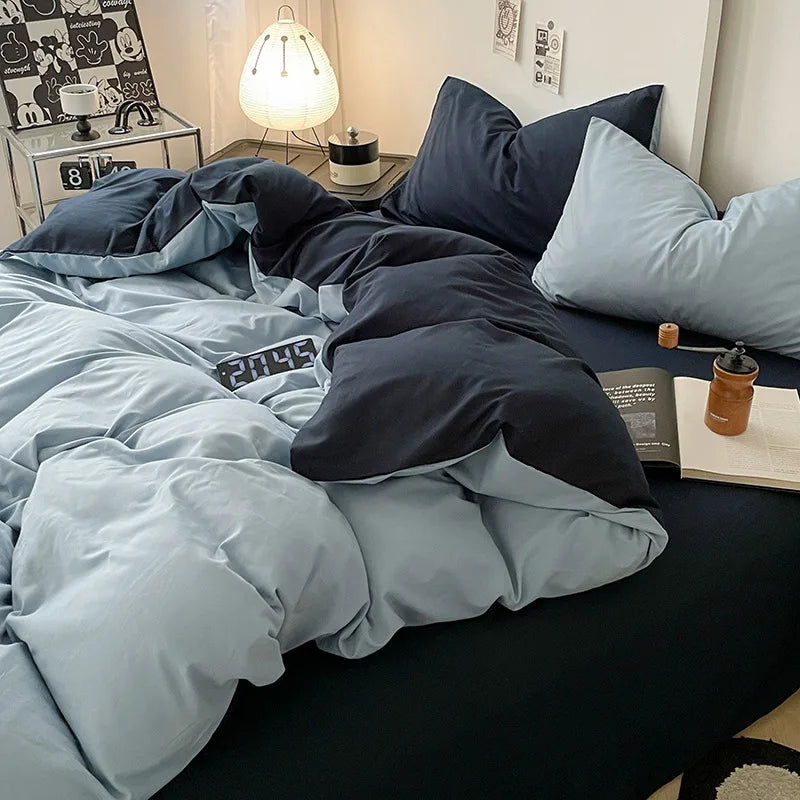 Bed Linen Sheets Duvet Cover Four-piece Set of Washed Cotton Bedding Quilt Covers Three-piece Set for Student Dormitories