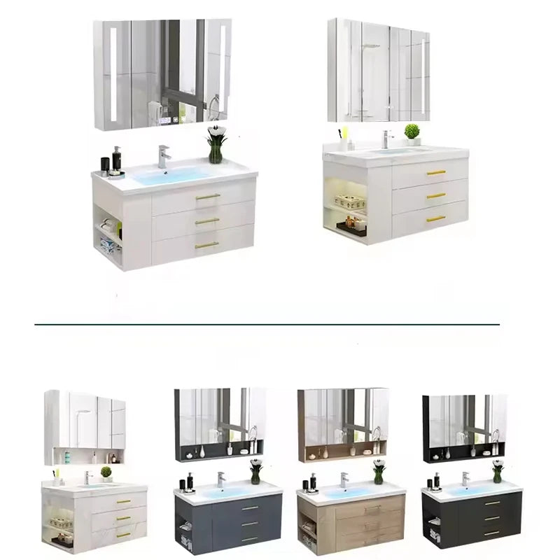 Modern Bathroom Storage Vanity Cabinet Wooden Bathroom Cabinet with Mirror Sink Wall Mounted for Hotel