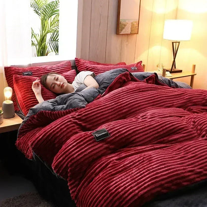 Ultra-Soft Velvet Duvet Cover Warm Thick Bed Quilt Cover Double Bed Luxury Bedding Solid Color Velvet Duvet Cover 겨울용 따뜻한 이불 커버