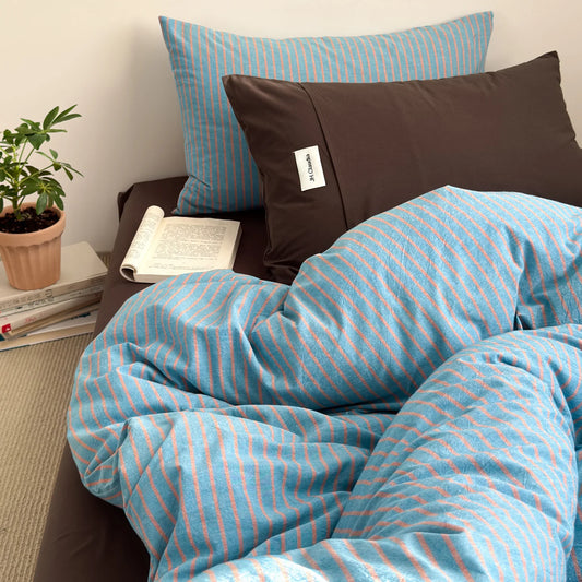 Simple Style Bedding Set Nordic Striped Duvet Cover Set 100% Cotton Flat Sheet Single Twin Size Double Bed Sheet Set For Bedroom