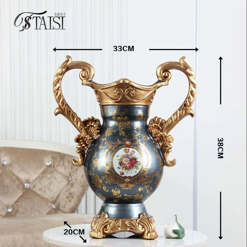 European luxury double ear vase, home living room foyer desktop decoration, handicrafts and decorations