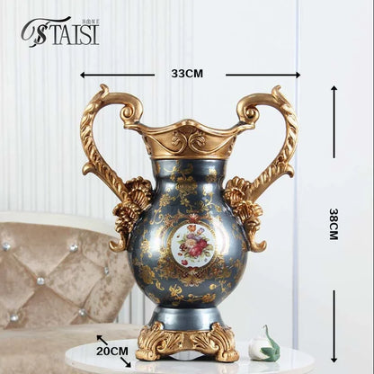 European luxury double ear vase, home living room foyer desktop decoration, handicrafts and decorations