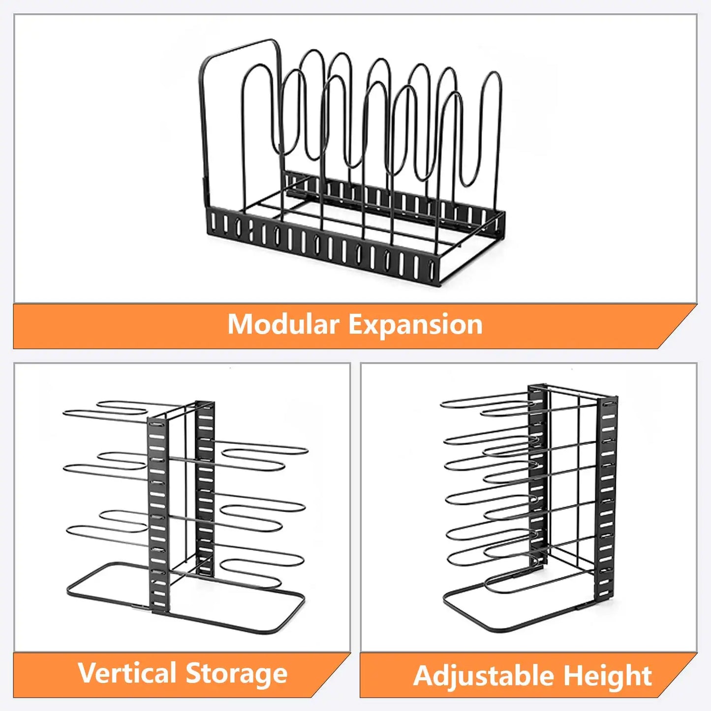 8-Tier Adjustable Pot Rack Organizer Rack Space-saving Cabinet Holder Durable Meta Adjustable Pots Pans lids Kitchen Tool