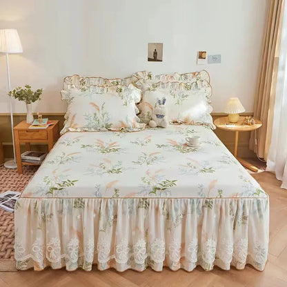 100% Cotton Bed Skirt Double King Size Bedspread Bedspreads Box Garden Spread the Queensize Cover Linen Sheet Skirts for Beds
