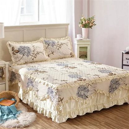 100% Cotton Thicken Quilted Bedspread King Queen Size Princess Lace Bed Skirt Pure Cotton Bed Cover Not Including Pillowcase