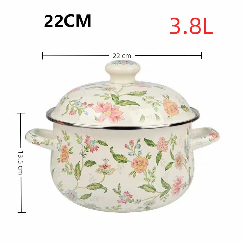 20cm/22cm/24cm Enamel Saucepan Kitchenware Cookware Thickened Double Ears with Lid Household 2.8L/3.8L/4.5L Enamel Pots and Pans