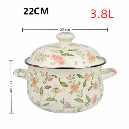 20cm/22cm/24cm Enamel Saucepan Kitchenware Cookware Thickened Double Ears with Lid Household 2.8L/3.8L/4.5L Enamel Pots and Pans