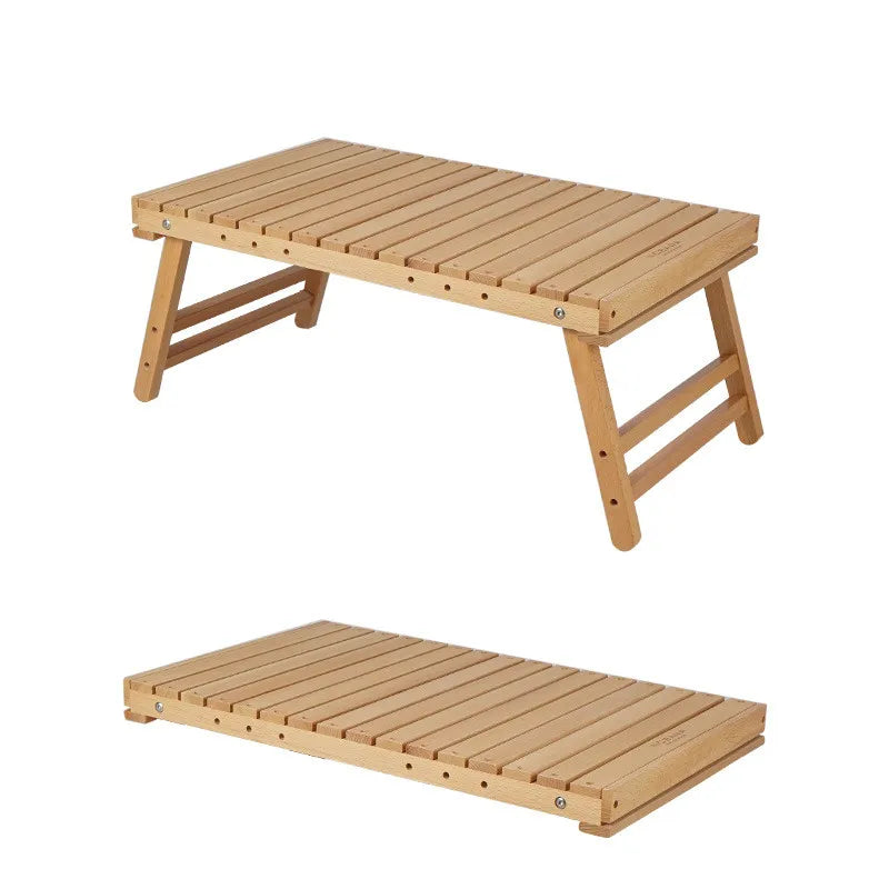 Outdoor Solid Wood Table Portable Folding Table Camping Hiking Barbecue Small Table Self-driving Tour Rack Picnic Table