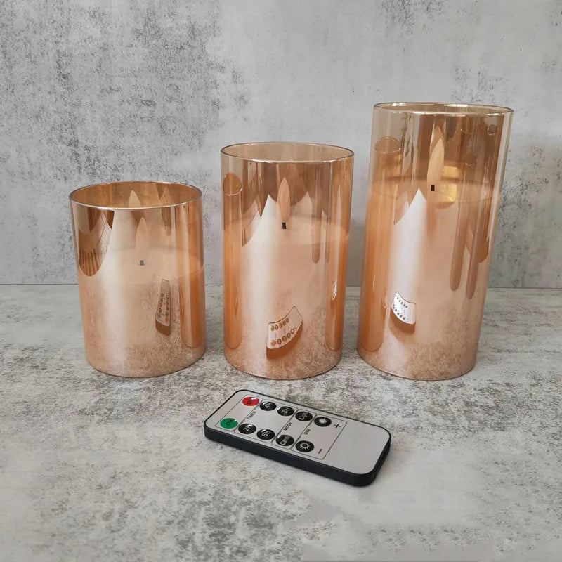 USB Rechargeable/Battery operated LED Glass Candle Remote controlled Pillar Candle Paraffin Wax 3D wick Home table Decor-Amber