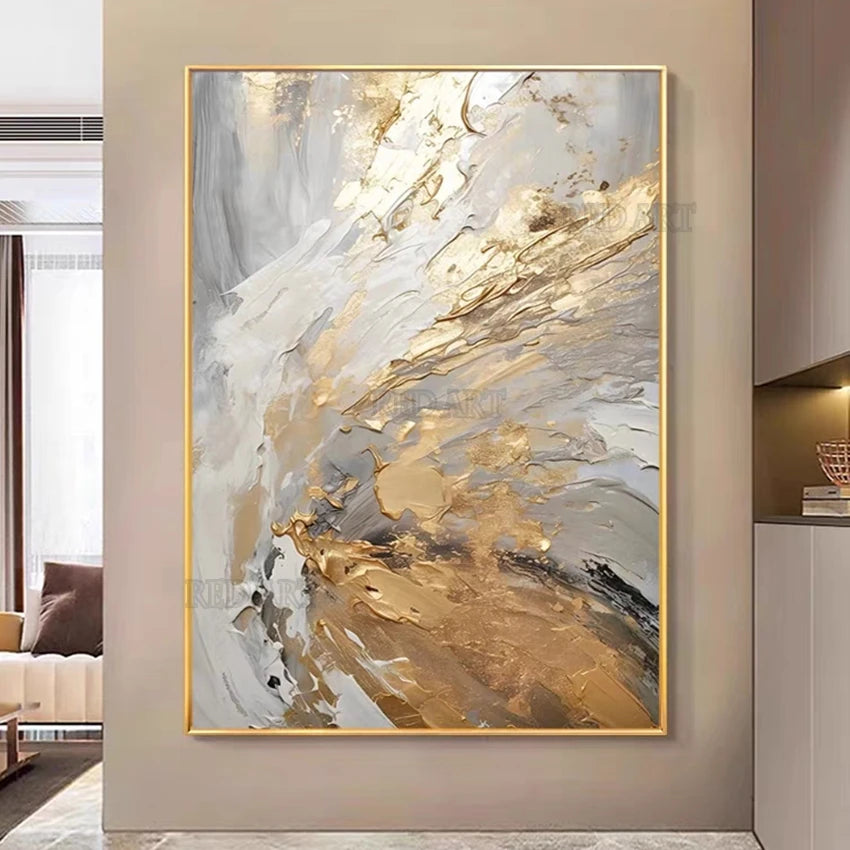 Large Size Contemporary Hand-painted Abstract Picture Golden Foil Oil Paintings On Canvas Bedroom Home Decoration Unframed