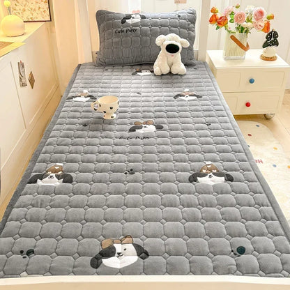Cartoon Printed Warm Bed Mattress Super Soft Cozy Milk Velvet Single Bedding Protector Thick Tatami Mats for Autumn and Winter