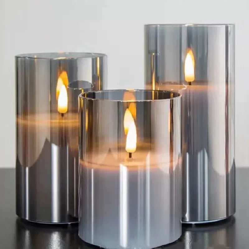 Rechargeable Remote or Not Remote Glass tube 3D wick LED Pillar Candle Light Candles Home Wedding Party Table Decoration-Amber