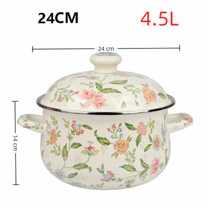 20cm/22cm/24cm Enamel Saucepan Kitchenware Cookware Thickened Double Ears with Lid Household 2.8L/3.8L/4.5L Enamel Pots and Pans