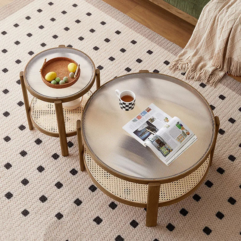 Glass Top Coffee Table Luxury Modern Aesthetic Elegant Side Table Decoratio Rattan Mesas De Centro Pra Sala Furniture Home