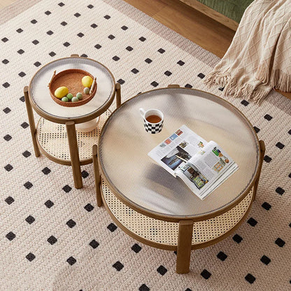 Glass Top Coffee Table Luxury Modern Aesthetic Elegant Side Table Decoratio Rattan Mesas De Centro Pra Sala Furniture Home