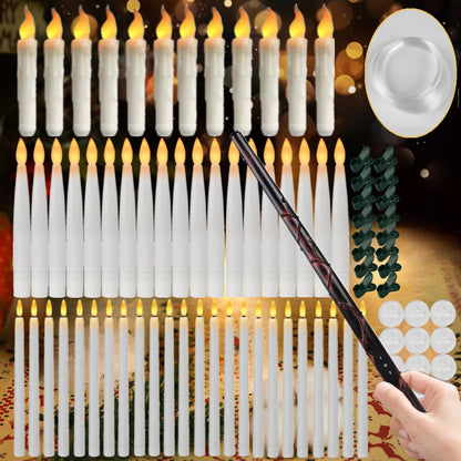 Floating Candles with Magic Wand Remote Control Flickering Warm Light Flameless Taper Candle for Christmas/Wedding/Party Home
